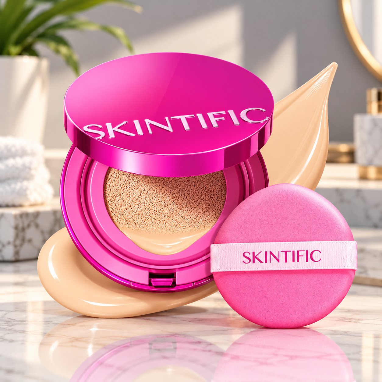 SKINTIFIC Pink Cushion Vanity Still Life SKINTIFIC Cover Glow Perfect Cushion – 01 Vanilla - Image 1