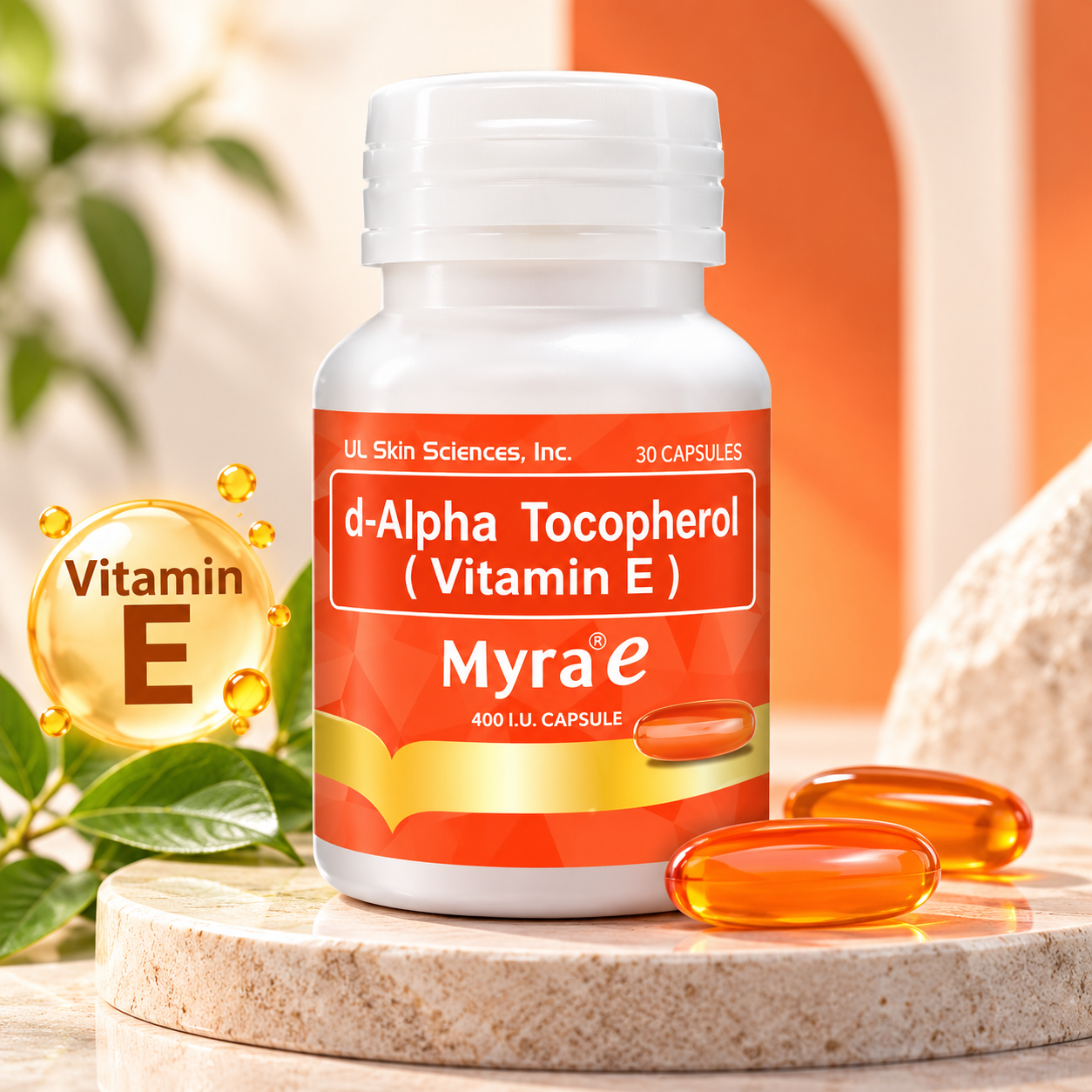 Vitamin E Supplement Beauty Shot Myra E d-Alpha Tocopherol Vitamin E 400 IU – 30 Capsules - Image 1